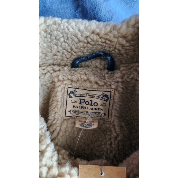 NWT Polo Ralph Lauren Men's Sherpa Fleece Lined Denim Trucker Jean Jacket w/Flag - Picture 8 of 14